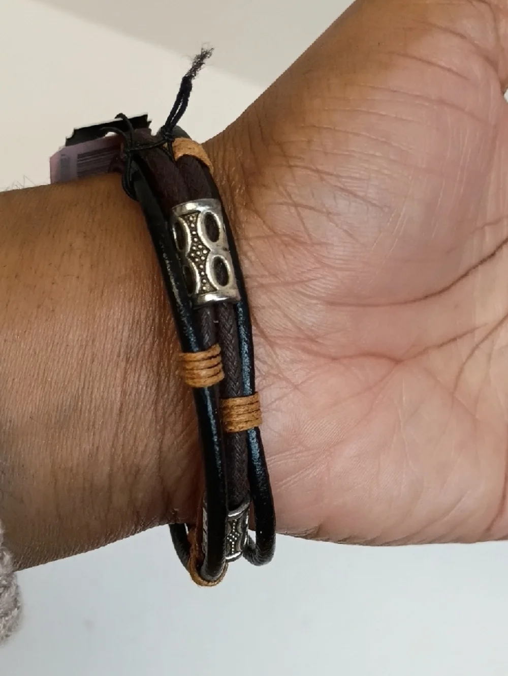 Brown Leather Bracelet with Stainless Steel Accent